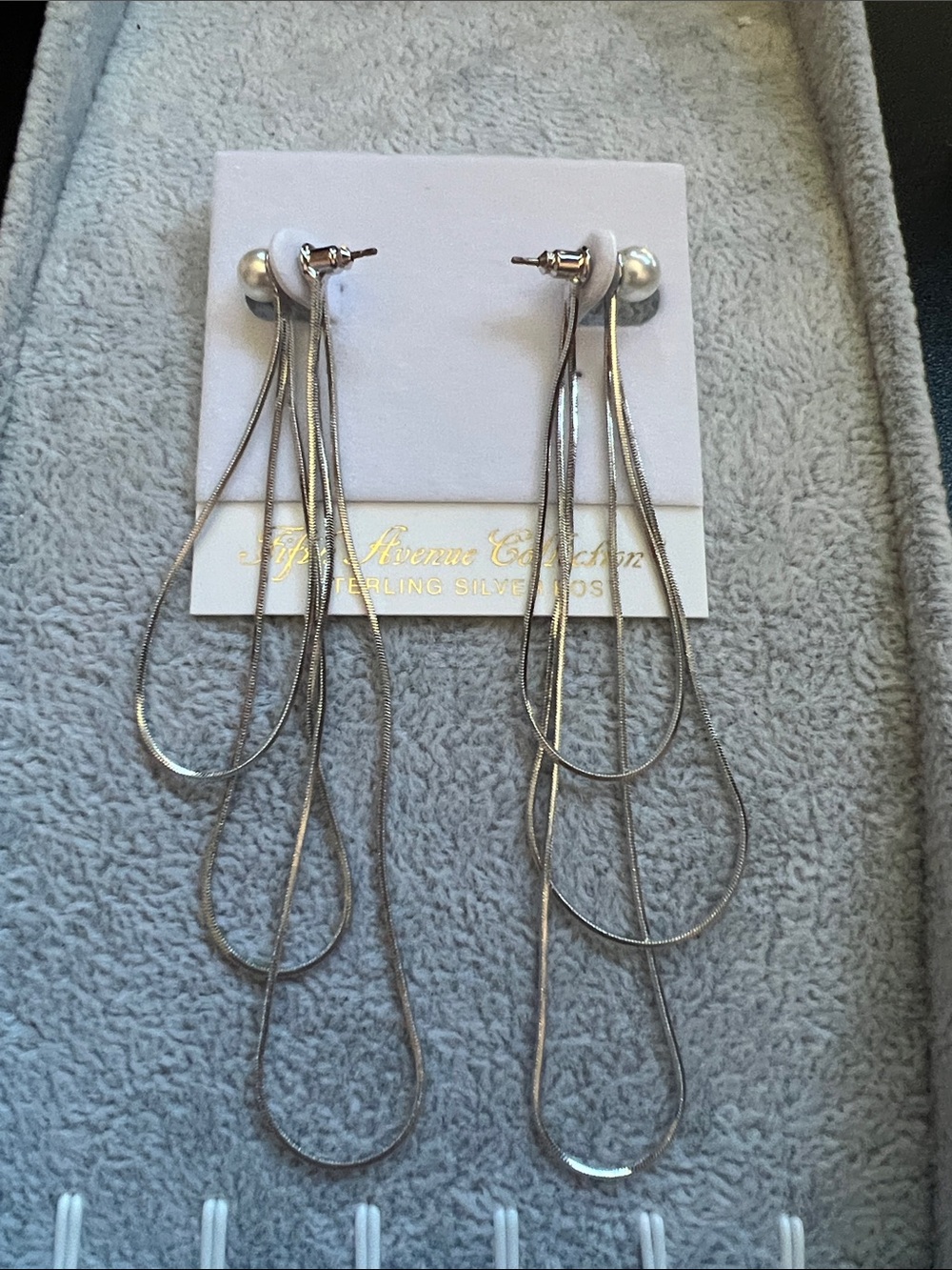 Silver Multi-Loop Drop Earrings with pearl accent - Silver